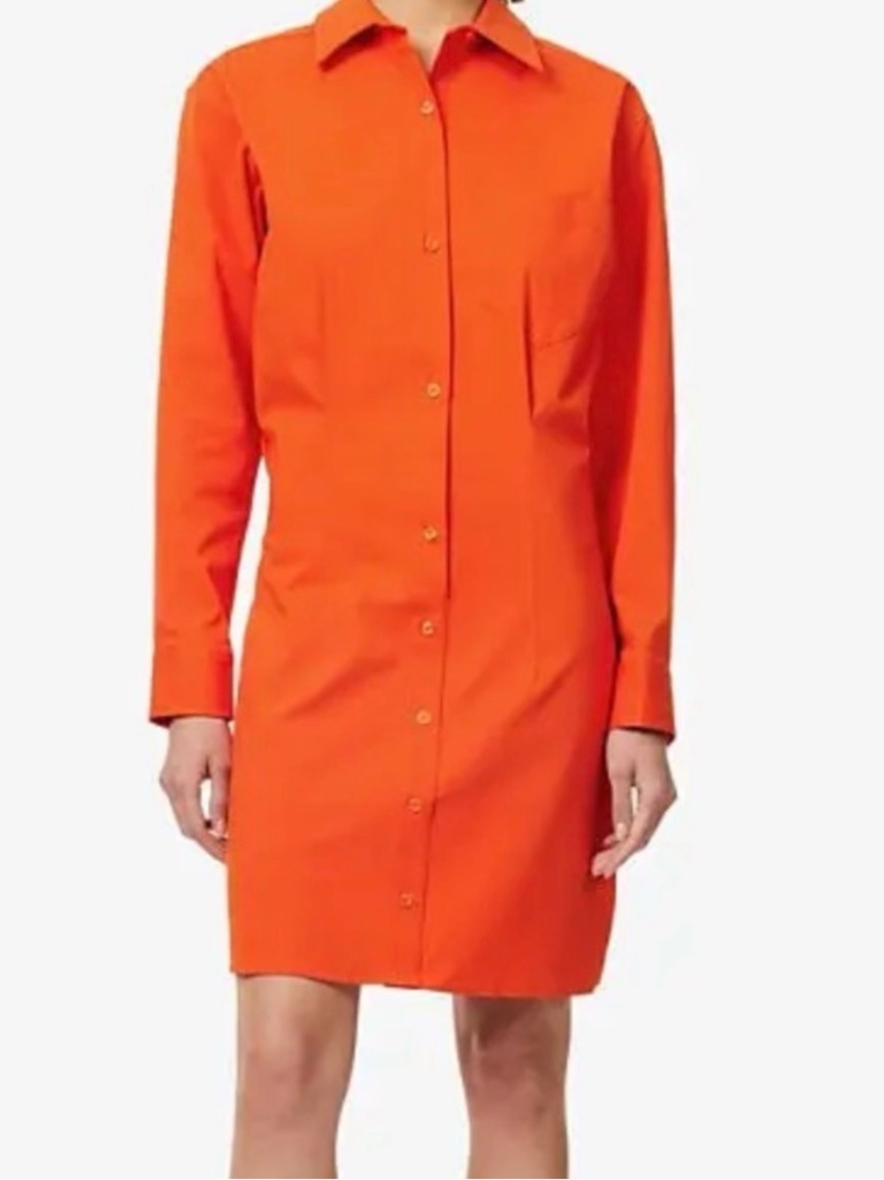 Good American Orange Button-Front Shirt Mini Dress